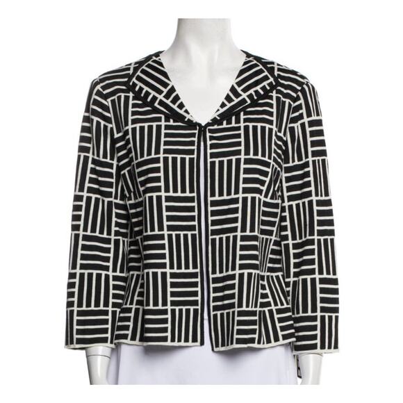 St. John Knits Modern Black & White Woven Graphic Knit Jacket Blazer Sz 8 EUC - Picture 1 of 3
